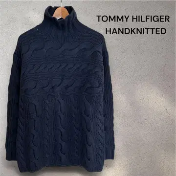 플래그 택 TOMMY HILFIGER 핸드 니트 스웨터 네이비