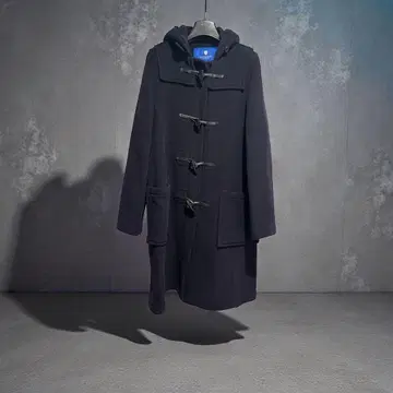 다크 블루 후드 부착 더플 코트