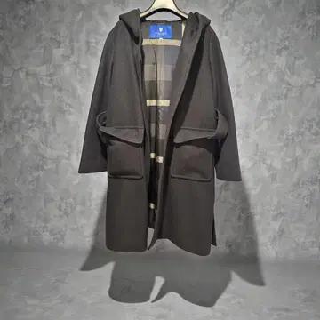 후드 부착 다크 그레이 롱 코트