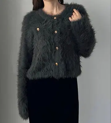 Louere / 골드 버튼 샤기 니트 가디건 루엘레