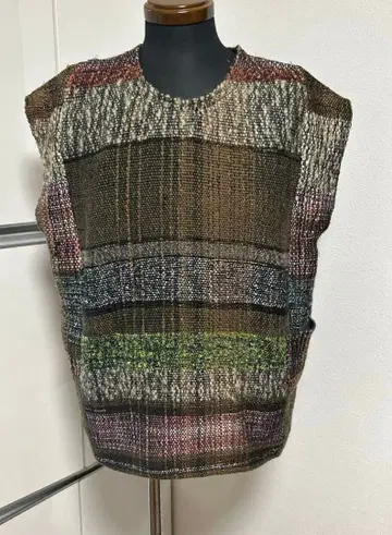 기모노 빈티지 원단 사용 털실 직물 베스트