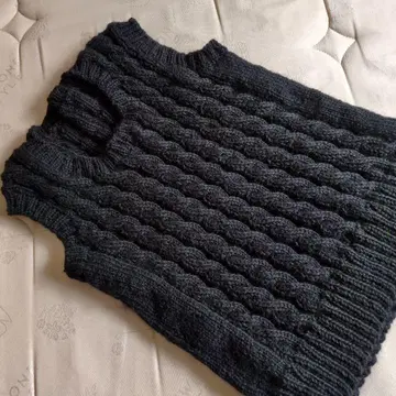 핸드메이드 여성용 블랙 케이블 짜임 니트 베스트