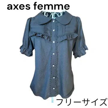 axes femme 프릴 달린 반팔 셔츠 프리 사이즈 블랙 프리 사이즈