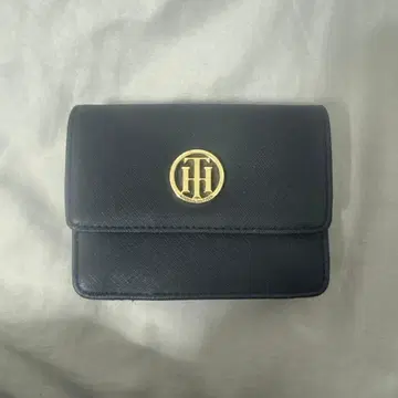Tommy hilfiger 검은색 이단 접이식 지갑 합성 피혁