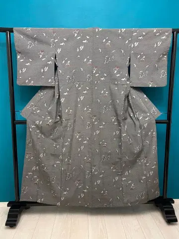 여성용 기모노 45 그레이 블랙 시치마루 체크 무늬 핑크 꽃 단의