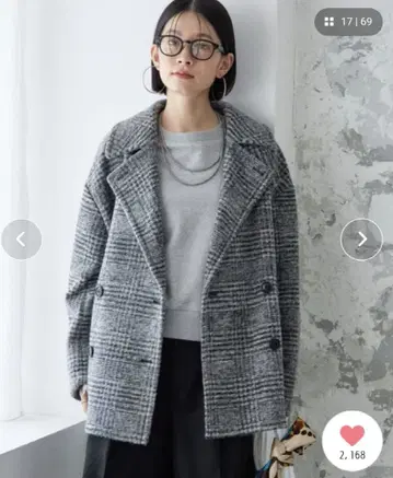 SHIPS 슬라이버 체크 숏 P 코트