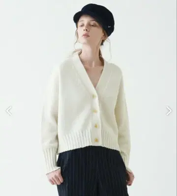 MACPHEE 울 캐시미어 V넥 가디건 니트 화이트