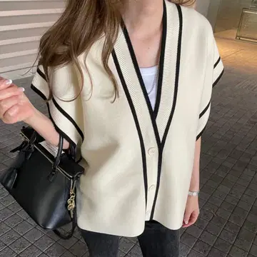selectshop K Piping knitcardigan(Ivory)