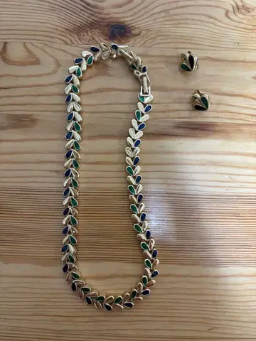 이노우에 다이아몬드 잎 모양 디자인 목걸이와 귀찌 세트