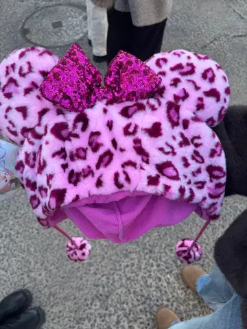 [ 도쿄 디즈니 리조트 ] 팬캡 레오파드 무늬 핑크