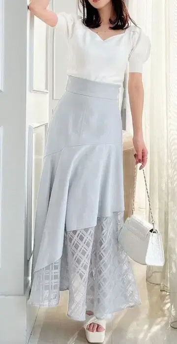 RESEXXY 시어 체크 비대칭 스커트