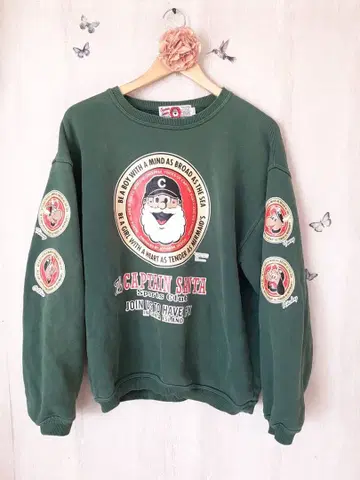 90s captainSanta 소매 프린트 트레이닝복 M 캡틴산타