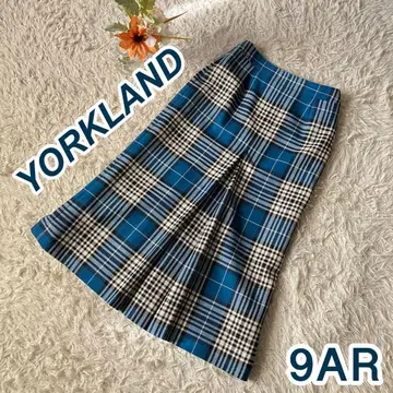 YORKLAND 롱 타이트 스커트 체크 블루 9AR 일본제