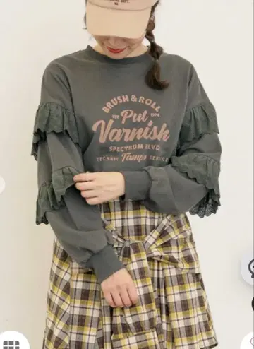 새상품 사만사 모스모스 소매 프릴 절개 맨투맨 차콜