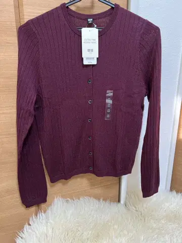 새상품 유니클로 케이블 가디건 와인 M