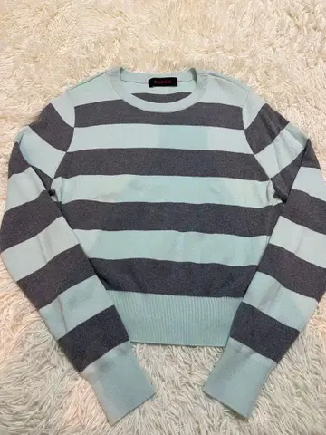 CABaN 민트 그린 그레이 스트라이프 스웨터 코튼 캐시미어