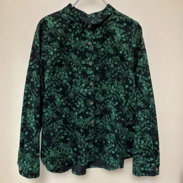 [레어] 코듀로이 블라우스 숄카라 블랙 x 그린 꽃