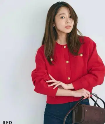 베이스먼트 온라인 골드 버튼 가디건 레드