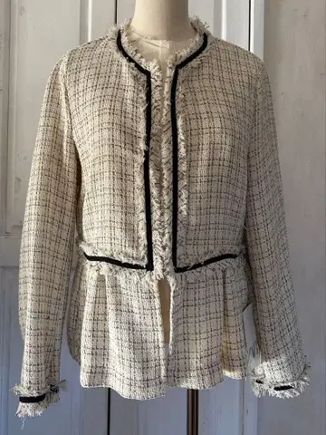 아이보리 노카라 자켓 트위드풍