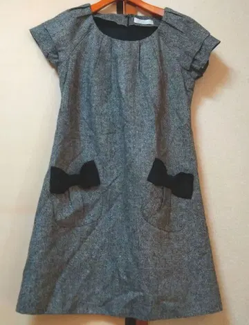 PRIME PATTERN 리본 포함 무릎 기장 트위드 원피스 M 울 혼방