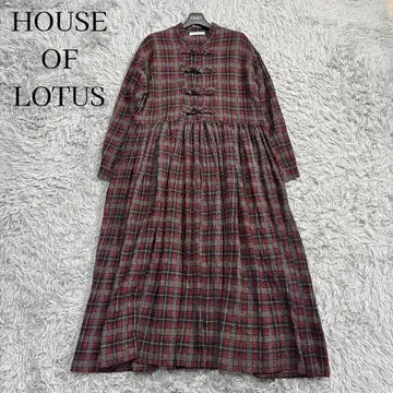 새상품급 하우스 오브 로터스 울 롱 원피스 마드라스 체크 차이나풍