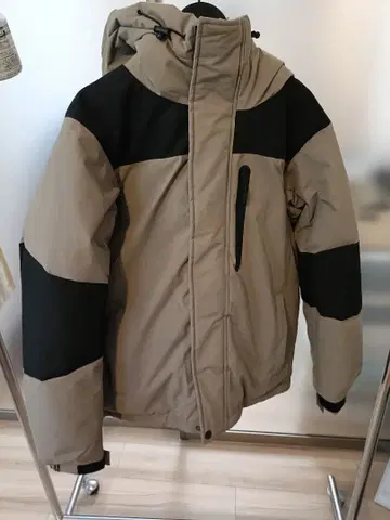 후드 부착 다운 자켓 M 베이지/블랙