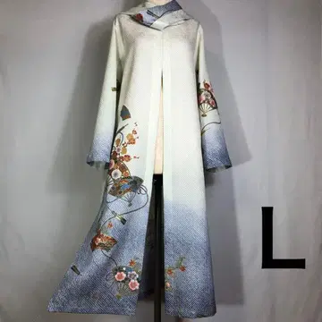 423 기모노 리메이크 총 시보리 호몬기 롱 자켓 L 사이즈 스카프 포함