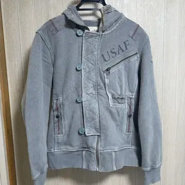 AVIREX USAF 후드 부착 밀리터리 자켓 그레이