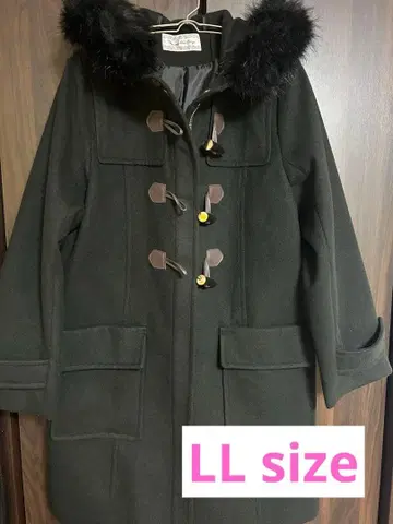 토글 단추 퍼 부착 롱 더플 코트 블랙 LL 사이즈