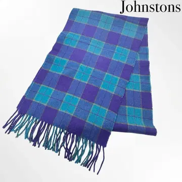 Johnstons 존스턴스 캐시미어 100% 체크 머플러 블루