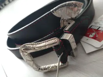 크림 소다 CS 벨트 미사용 로카빌리 블랙 가죽 레드 스티치 핑크 드래곤