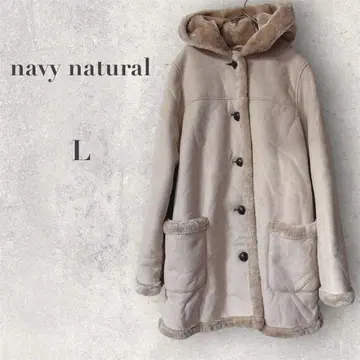 [ 네이비 내추럴 ] 페이크 무스탕 코트 L 후드 부착