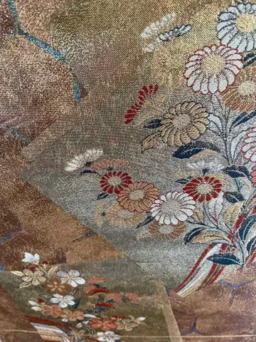 꽃무늬 자수 골드 컬러 후쿠로 오비