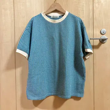 parici 팰리시 깅엄 반팔 T셔츠 블루