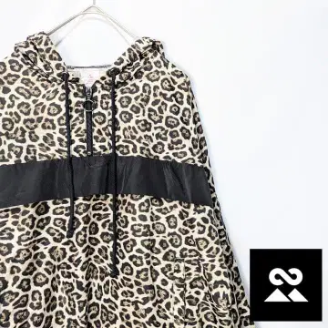 NO BOUNDARIES 하프 지퍼 크롭 레오파드 무늬 후드 부착