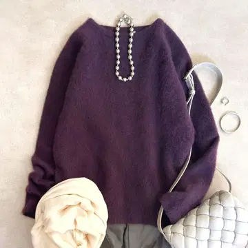 새상품급 ATON // 캐시미어 100% 퍼 니트 풀오버 퍼플