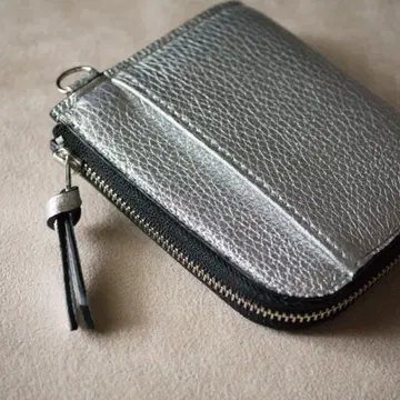 천연 가죽 Curious L자 지퍼 단지갑 실버 GENTLION 일본제