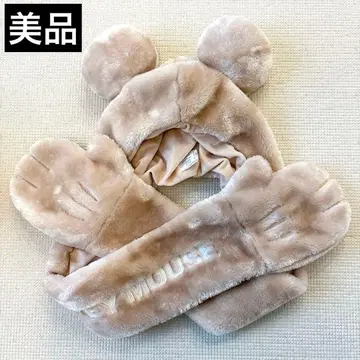 새상품급 미키마우스 귀 달린 머플러 팬캡 베이지
