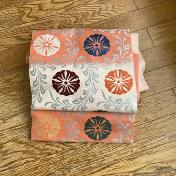 꽃무늬 후쿠로 오비 실크제 4m40cm 순수 실크 당조직