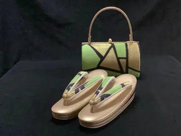 후리소데용 고급 오비지 조리 백 세트 M 사이즈 그린과 금