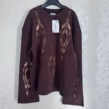 기하학 패턴 브라운 긴팔 니트 티셔츠 에스닉 패턴 새상품