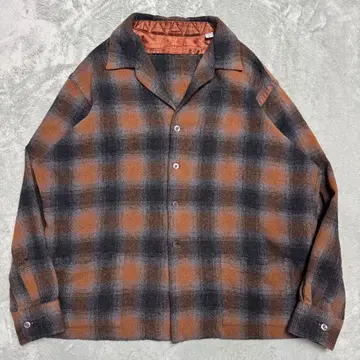 50s 60s 옴브레 체크 울 셔츠 오픈 카라 좋은 배색