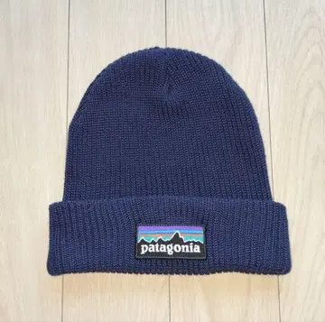 patagonia P-6 로고 비니 니트 모자 네이비