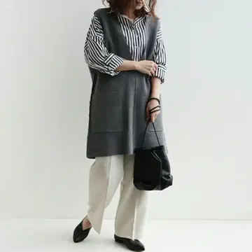 슈가 로즈 롱 V넥 니트 베스트 그레이