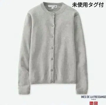 미사용 택 포함 유니클로 이네스 코튼 캐시미어 크루넥 가디건