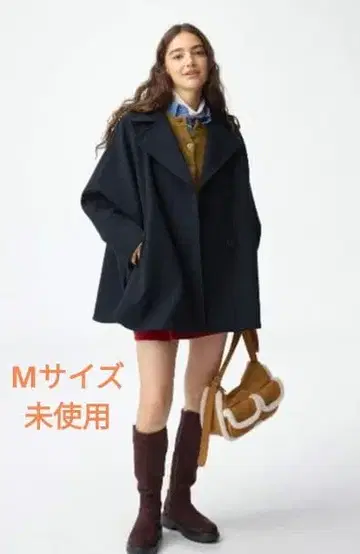 GU 코지 멜톤 케이프 코트 네이비 M 택 포함 미사용