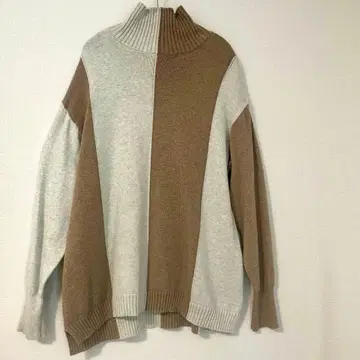 [블랑베일] 하이넥 니트 베이지 바이컬러 긴팔 38사이즈