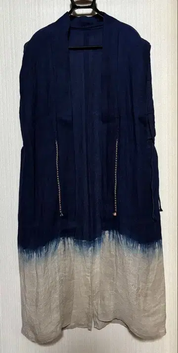 긴세이 시보리 린넨 진바오리 어깨 올림 긴 기장/다크 네이비 x 아마색