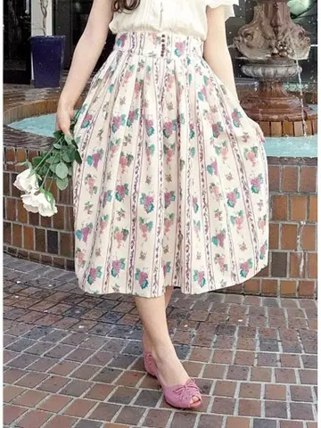 어나더 앙제 빈티지 후르츠 스트라이프 패턴 스커트