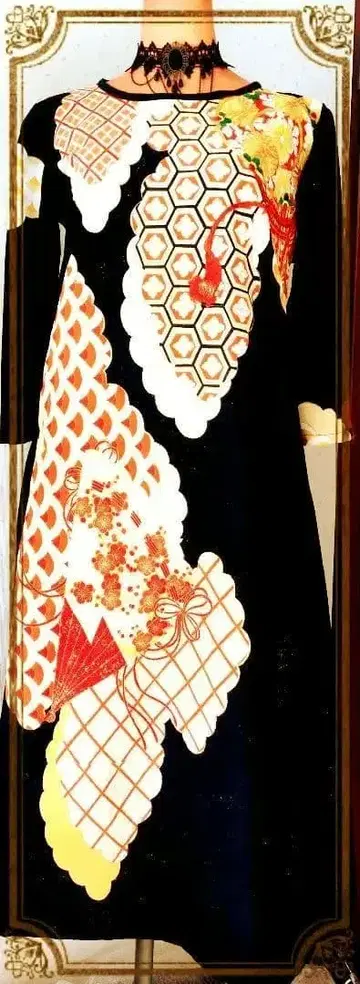 블랙 전통 예복 기모노 리메이크 일본풍 문양 드레스 끈 포함